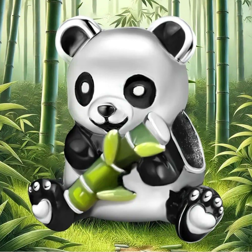 Panda Charm Holding Green Bamboo - Picture 1 of 11